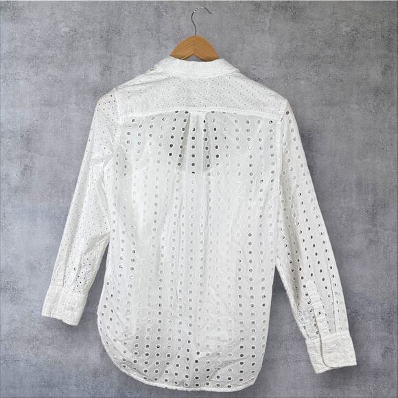 J.Crew White Eyelet Button Down Shirt 100% Cotton Classic Fit Capsule Casual | 2 - Picture 2 of 10
